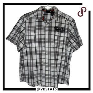 Harley-Davidson Large Gray-White Plaid Short Sleeve Button Down Top Size Large